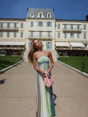 Kendall | Women's Sequin Striped Knit Halter Maxi Dress