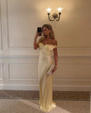 Alicia | Women's Off-Shoulder Satin Maxi Wedding Guest Dress