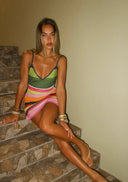 Ally | Women's Striped V-Neck Spaghetti Strap Knit Mini Dress