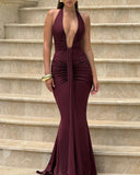 Amira | Women's Deep Halter Maxi Summer Dress