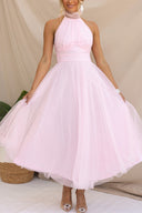 Aylin | Women's Sleeveless Halter-Neck Midi Prom Dress