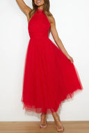 Aylin | Women's Sleeveless Halter-Neck Midi Prom Dress
