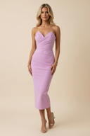 Blair | Women's Draped Strapless Midi Bodycon Wedding Guest Dress