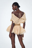 Brixton | Women's Off-Shoulder Ruffle Flower Mini Cocktail Dress