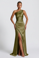 Daphne | Women's One-Shoulder Satin Maxi Prom Dress with Split