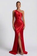 Daphne | Women's One-Shoulder Satin Maxi Prom Dress with Split