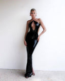 Evelynn | Women's Sequin Halter Front-Center Cut-Out Maxi Dress