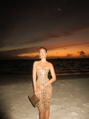 Helena | Women's Sequin Leopard Low-Rise Bodycon Skirt Two-Piece Set