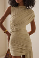 Jenna | Women's High Neck Ruched Draped Mini Cocktail Dress