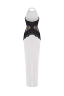 Kaira | Women's High-Neck Halter Backless Lace Maxi Dress