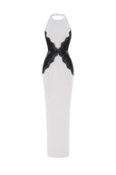 Kaira | Women's High-Neck Halter Backless Lace Maxi Dress
