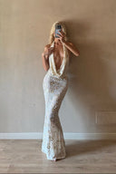 Kim | Women's Embroidered Sequin Halter Maxi Dress