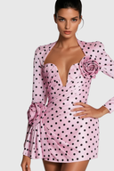 Lenora | Women's Long Sleeve Dot Flower Ruch Mini Dress