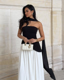 Lucinda | Women's Strapless Maxi Wedding Guest Dress with Scarf