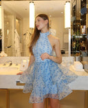 Makenna | Women's Floral High-Neck Tie-Up Mini Summer Dress