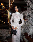 Raina | Women's High-Neck Long-Sleeve Corset-Inspired Lace Maxi Dress