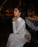 Raina | Women's High-Neck Long-Sleeve Corset-Inspired Lace Maxi Dress