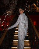 Raina | Women's High-Neck Long-Sleeve Corset-Inspired Lace Maxi Dress