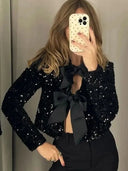 Bella | Women's Longsleeve Sequin Bow Party Top